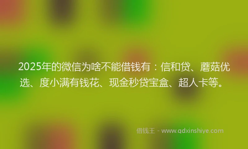 2025年的微信为啥不能借钱有:信和贷、蘑菇优选、度小满有钱花、现金秒贷宝盒、超人卡等。