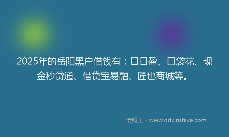 2025年的岳阳黑户借钱有：日日盈、口袋花、现金秒贷通、借贷宝易融、匠也商城等。