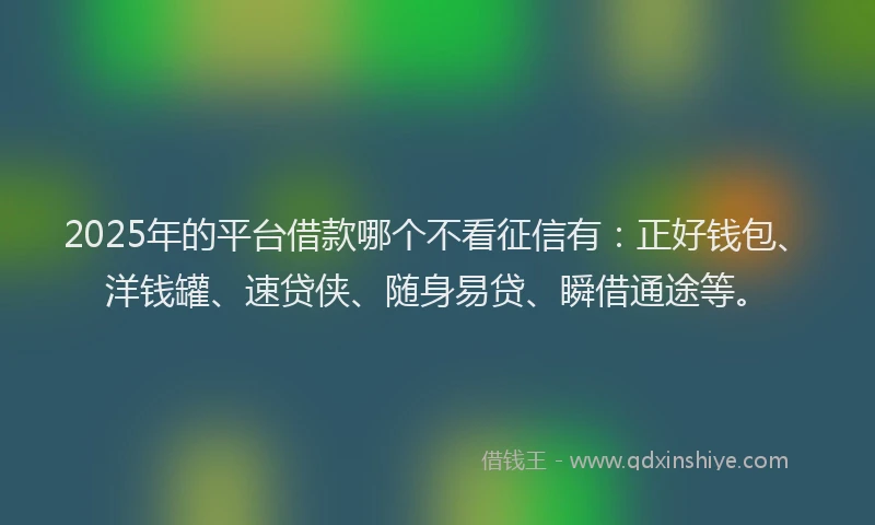 2025年的平台借款哪个不看征信有：正好钱包、洋钱罐、速贷侠、随身易贷、瞬借通途等。