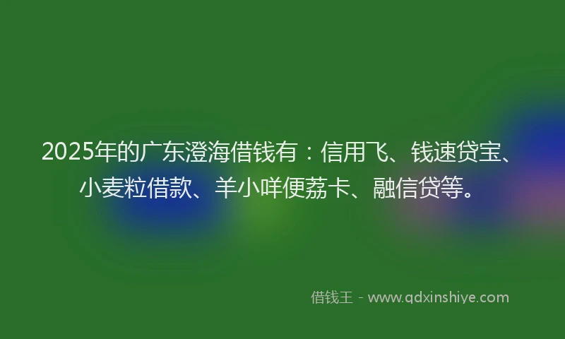 2025年的广东澄海借钱有：信用飞、钱速贷宝、小麦粒借款、羊小咩便荔卡、融信贷等。