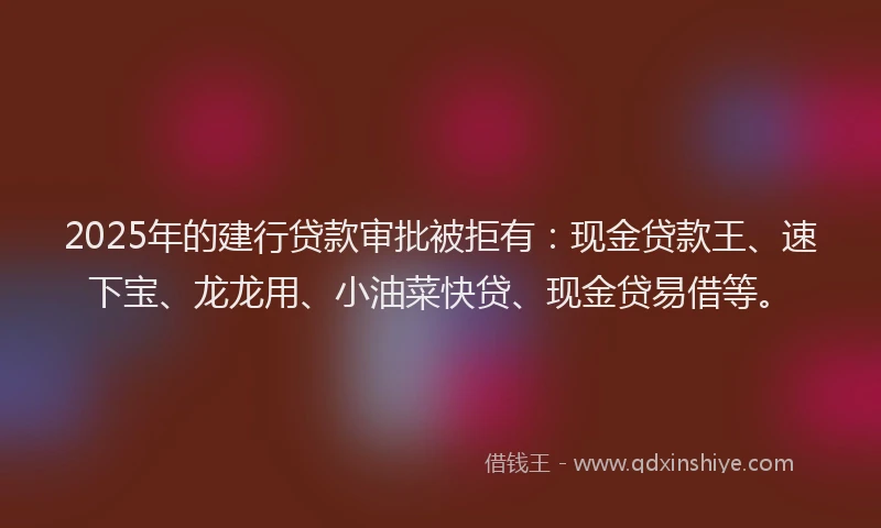 2025年的建行贷款审批被拒有：现金贷款王、速下宝、龙龙用、小油菜快贷、现金贷易借等。