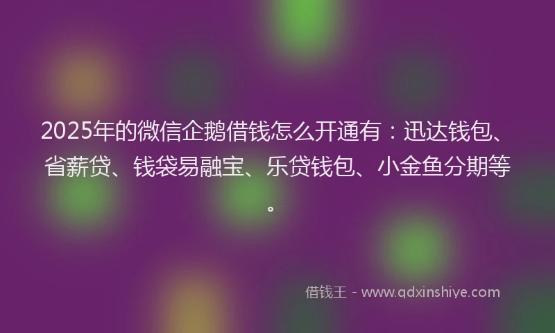 2025年的微信企鹅借钱怎么开通有：迅达钱包、省薪贷、钱袋易融宝、乐贷钱包、小金鱼分期等。