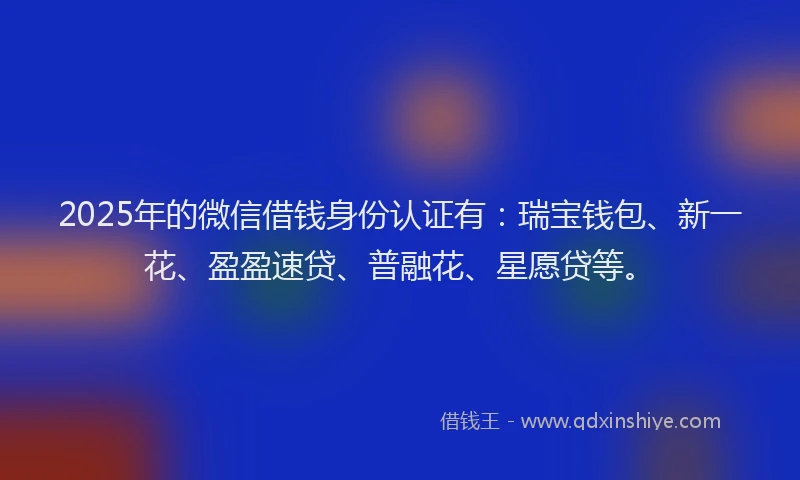 2025年的微信借钱身份认证有：瑞宝钱包、新一花、盈盈速贷、普融花、星愿贷等。