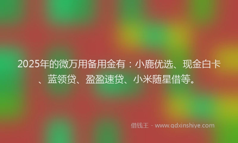 2025年的微万用备用金有：小鹿优选、现金白卡、蓝领贷、盈盈速贷、小米随星借等。