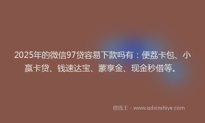 2025年的微信97贷容易下款吗有：便荔卡包、小赢卡贷、钱速达宝、蒙享金、现金秒借等。