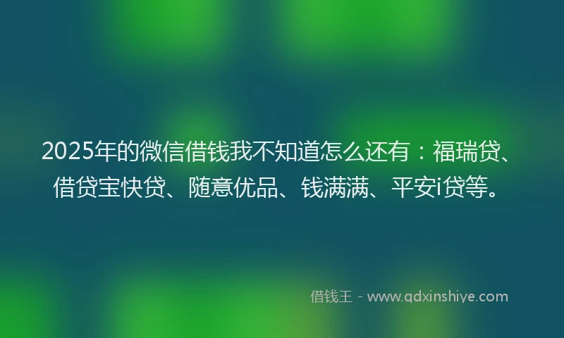 2025年的微信借钱我不知道怎么还有：福瑞贷、借贷宝快贷、随意优品、钱满满、平安i贷等。