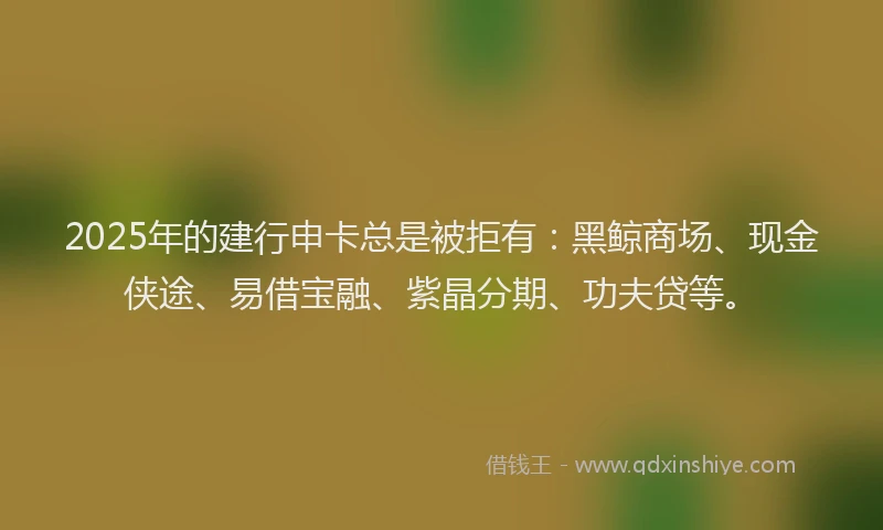 2025年的建行申卡总是被拒有：黑鲸商场、现金侠途、易借宝融、紫晶分期、功夫贷等。