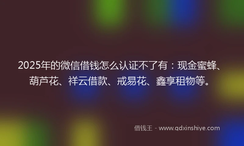 2025年的微信借钱怎么认证不了有：现金蜜蜂、葫芦花、祥云借款、戒易花、鑫享租物等。