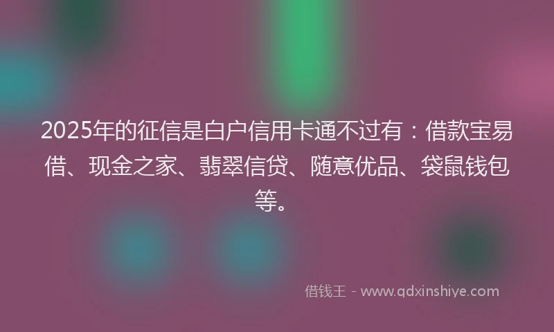 2025年的征信是白户信用卡通不过有：借款宝易借、现金之家、翡翠信贷、随意优品、袋鼠钱包等。