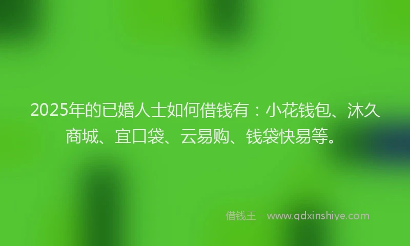 2025年的已婚人士如何借钱有：小花钱包、沐久商城、宜口袋、云易购、钱袋快易等。