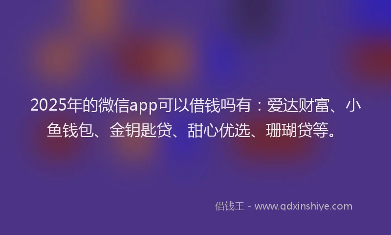 2025年的微信app可以借钱吗有：爱达财富、小鱼钱包、金钥匙贷、甜心优选、珊瑚贷等。