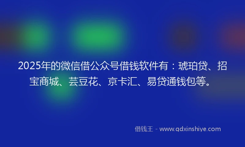 2025年的微信借公众号借钱软件有：琥珀贷、招宝商城、芸豆花、京卡汇、易贷通钱包等。