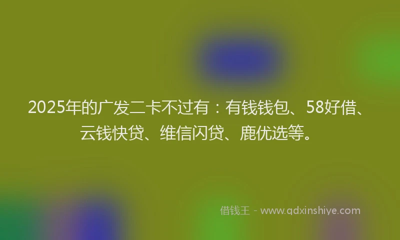 2025年的广发二卡不过有：有钱钱包、58好借、云钱快贷、维信闪贷、鹿优选等。