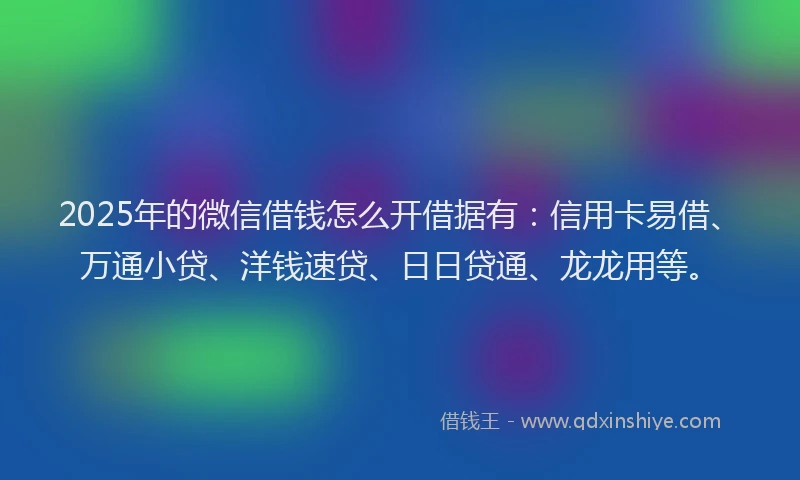 2025年的微信借钱怎么开借据有：信用卡易借、万通小贷、洋钱速贷、日日贷通、龙龙用等。