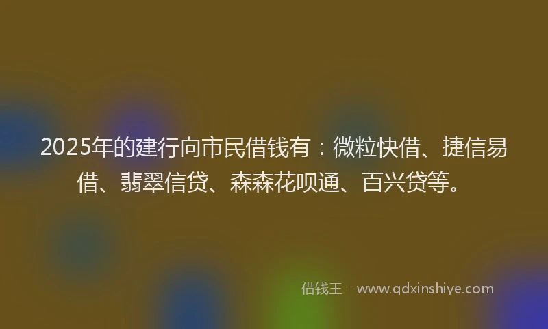 2025年的建行向市民借钱有：微粒快借、捷信易借、翡翠信贷、森森花呗通、百兴贷等。