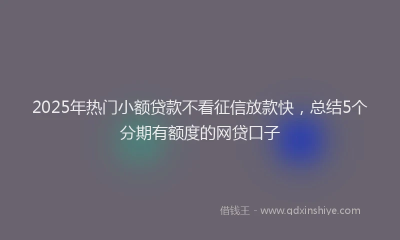 2025年热门小额贷款不看征信放款快，总结5个分期有额度的网贷口子