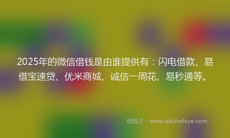 2025年的微信借钱是由谁提供有：闪电借款、易借宝速贷、优米商城、诚信一周花、易秒通等。