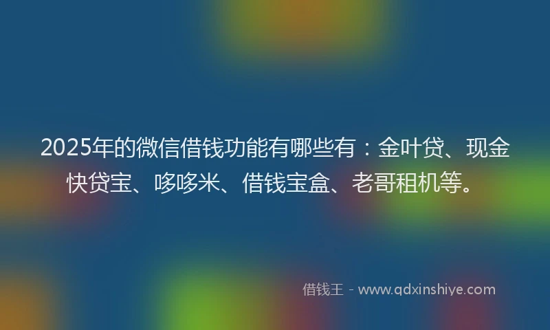 2025年的微信借钱功能有哪些有：金叶贷、现金快贷宝、哆哆米、借钱宝盒、老哥租机等。