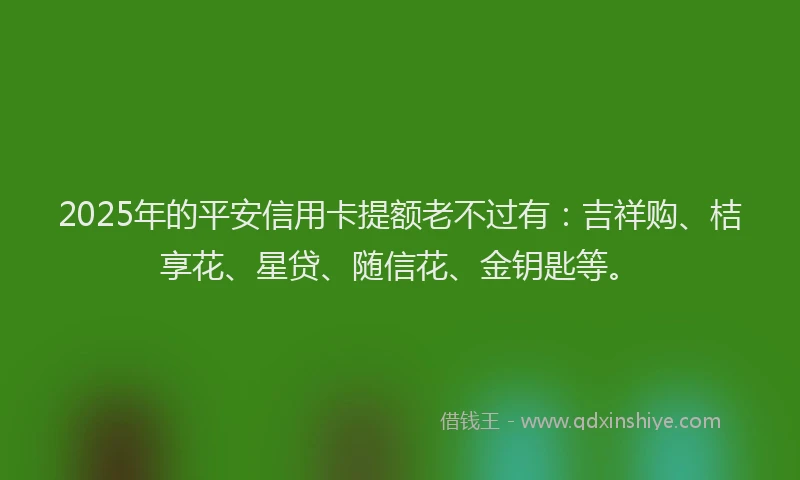 2025年的平安信用卡提额老不过有：吉祥购、桔享花、星贷、随信花、金钥匙等。