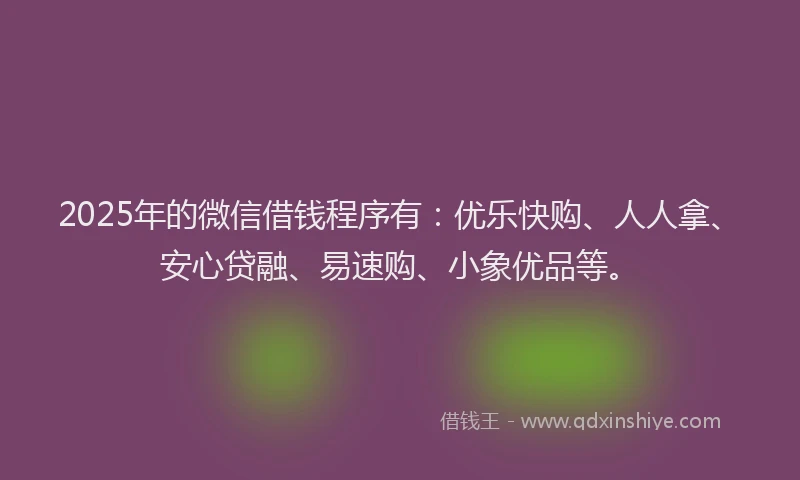 2025年的微信借钱程序有：优乐快购、人人拿、安心贷融、易速购、小象优品等。