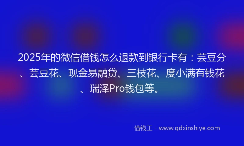 2025年的微信借钱怎么退款到银行卡有：芸豆分、芸豆花、现金易融贷、三枝花、度小满有钱花、瑞泽Pro钱包等。