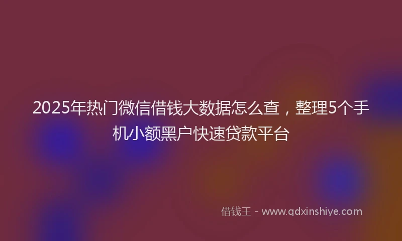 2025年热门微信借钱大数据怎么查，整理5个手机小额黑户快速贷款平台