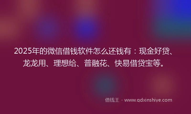 2025年的微信借钱软件怎么还钱有：现金好贷、龙龙用、理想给、普融花、快易借贷宝等。