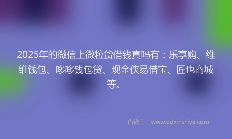 2025年的微信上微粒货借钱真吗有：乐享购、维维钱包、哆哆钱包贷、现金侠易借宝、匠也商城等。