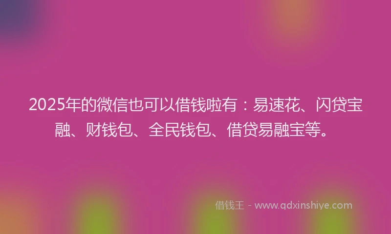 2025年的微信也可以借钱啦有：易速花、闪贷宝融、财钱包、全民钱包、借贷易融宝等。