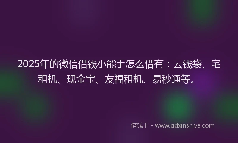 2025年的微信借钱小能手怎么借有：云钱袋、宅租机、现金宝、友福租机、易秒通等。
