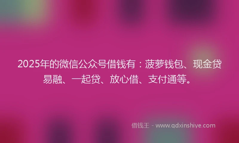 2025年的微信公众号借钱有：菠萝钱包、现金贷易融、一起贷、放心借、支付通等。