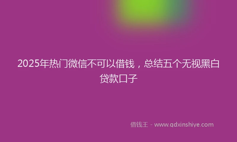 2025年热门微信不可以借钱,总结五个无视黑白贷款口子