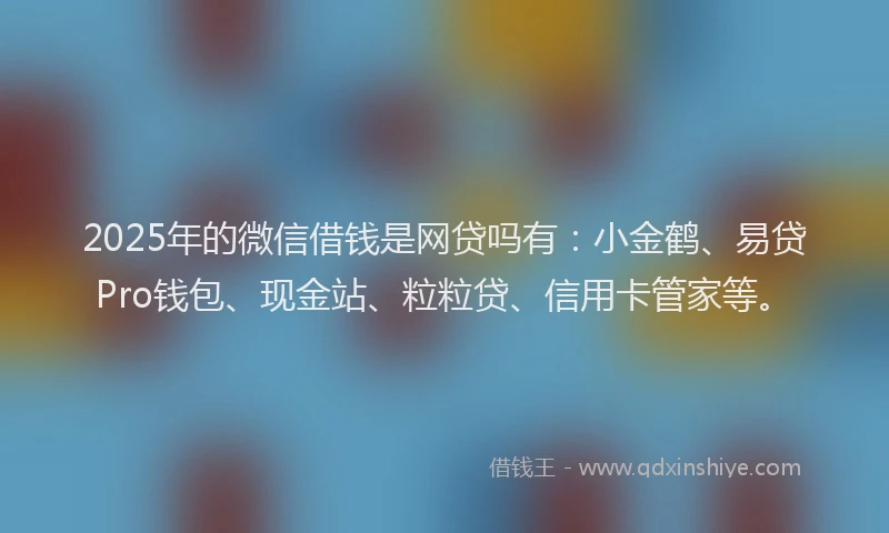 2025年的微信借钱是网贷吗有：小金鹤、易贷Pro钱包、现金站、粒粒贷、信用卡管家等。