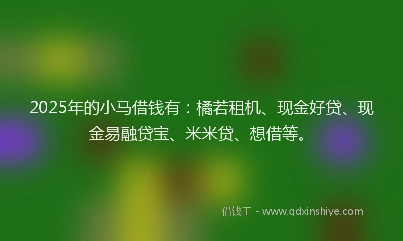 2025年的小马借钱有：橘若租机、现金好贷、现金易融贷宝、米米贷、想借等。