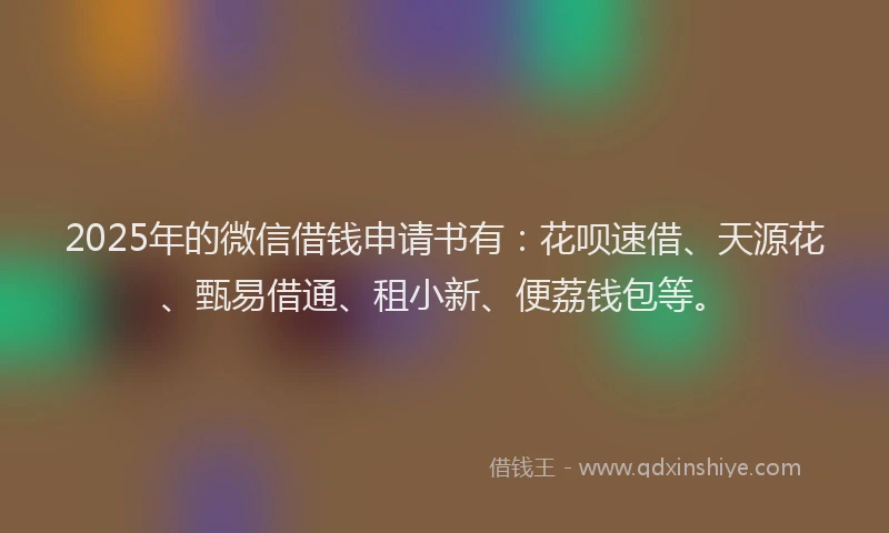 2025年的微信借钱申请书有：花呗速借、天源花、甄易借通、租小新、便荔钱包等。
