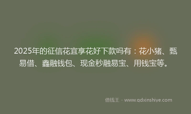 2025年的征信花宜享花好下款吗有：花小猪、甄易借、鑫融钱包、现金秒融易宝、用钱宝等。