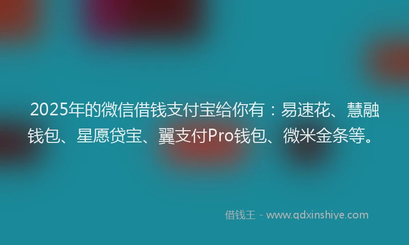 2025年的微信借钱支付宝给你有：易速花、慧融钱包、星愿贷宝、翼支付Pro钱包、微米金条等。