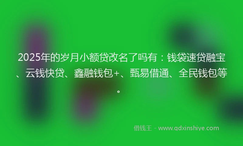 2025年的岁月小额贷改名了吗有:钱袋速贷融宝、云钱快贷、鑫融钱包+、甄易借通、全民钱包等。