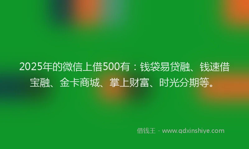 2025年的微信上借500有：钱袋易贷融、钱速借宝融、金卡商城、掌上财富、时光分期等。