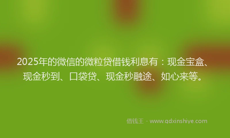 2025年的微信的微粒贷借钱利息有：现金宝盒、现金秒到、口袋贷、现金秒融途、如心来等。
