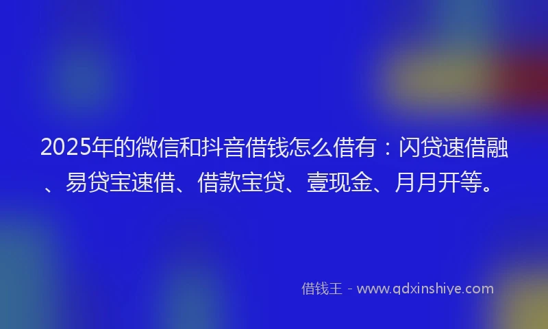2025年的微信和抖音借钱怎么借有：闪贷速借融、易贷宝速借、借款宝贷、壹现金、月月开等。