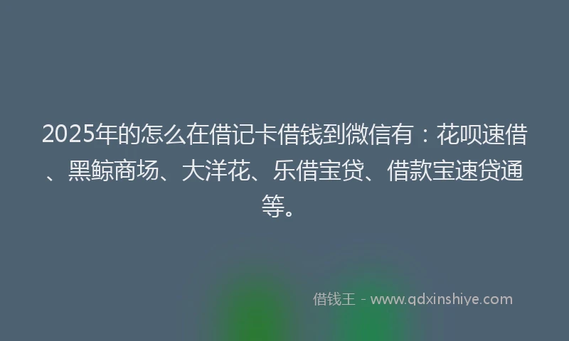 2025年的怎么在借记卡借钱到微信有：花呗速借、黑鲸商场、大洋花、乐借宝贷、借款宝速贷通等。