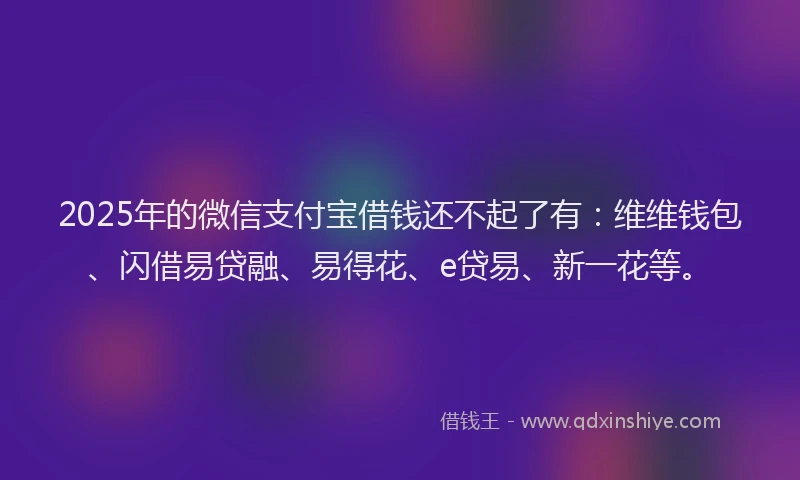 2025年的微信支付宝借钱还不起了有：维维钱包、闪借易贷融、易得花、e贷易、新一花等。