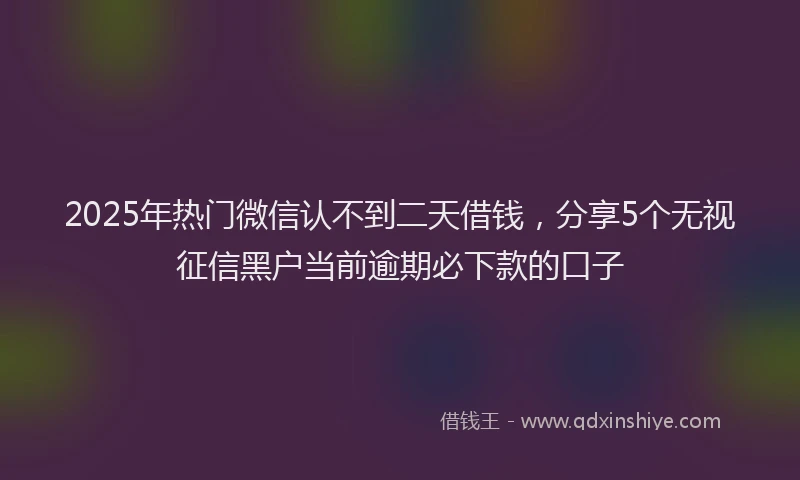2025年热门微信认不到二天借钱,分享5个无视征信黑户当前逾期必下款的口子