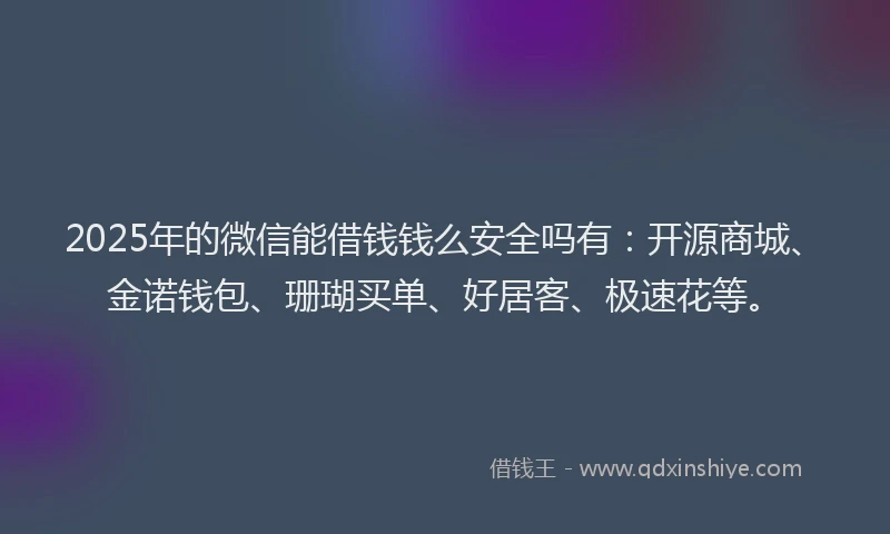 2025年的微信能借钱钱么安全吗有：开源商城、金诺钱包、珊瑚买单、好居客、极速花等。