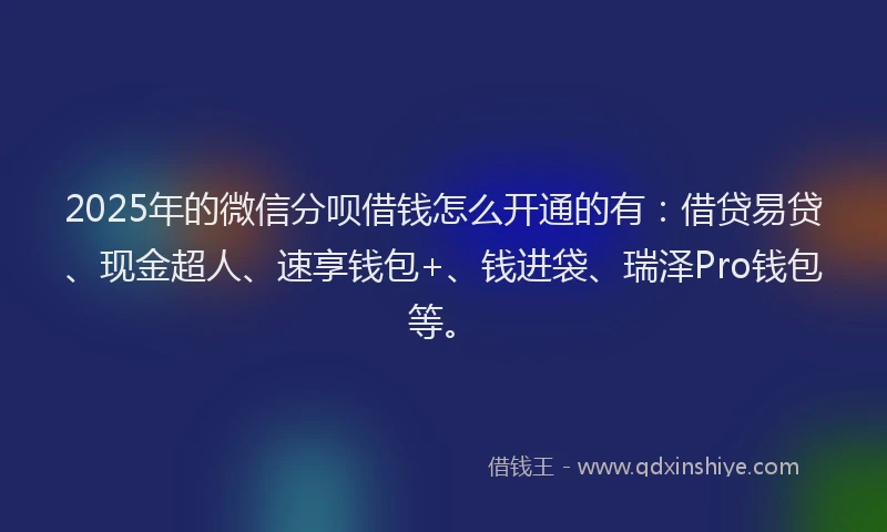 2025年的微信分呗借钱怎么开通的有：借贷易贷、现金超人、速享钱包+、钱进袋、瑞泽Pro钱包等。