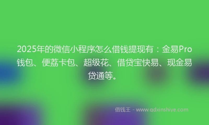 2025年的微信小程序怎么借钱提现有：金易Pro钱包、便荔卡包、超级花、借贷宝快易、现金易贷通等。