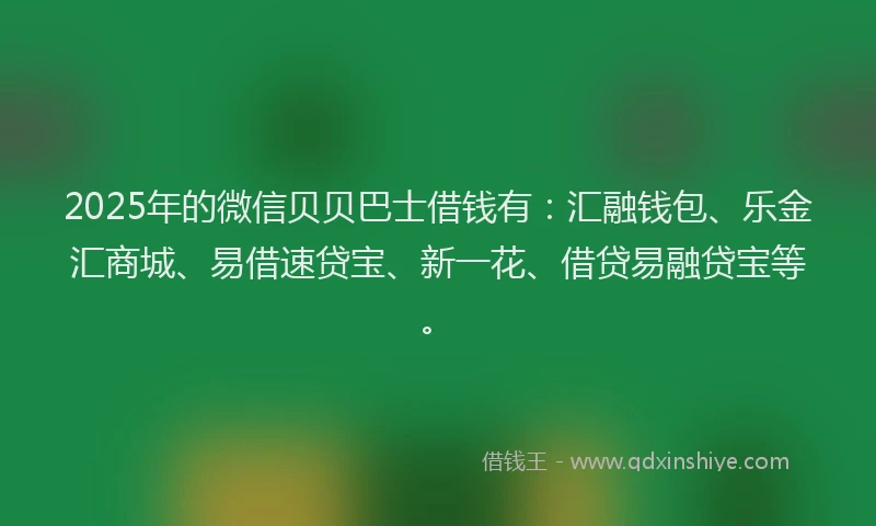 2025年的微信贝贝巴士借钱有：汇融钱包、乐金汇商城、易借速贷宝、新一花、借贷易融贷宝等。