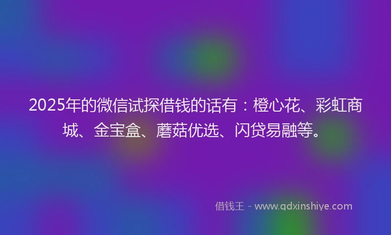 2025年的微信试探借钱的话有：橙心花、彩虹商城、金宝盒、蘑菇优选、闪贷易融等。