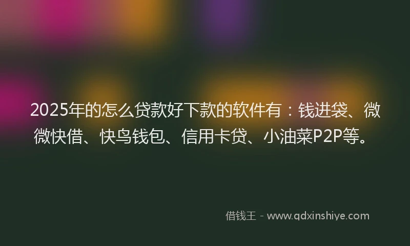 2025年的怎么贷款好下款的软件有：钱进袋、微微快借、快鸟钱包、信用卡贷、小油菜P2P等。